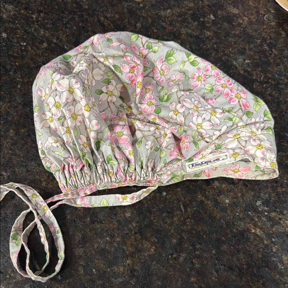 Floral Scrub Cap with Pink and Green Blossoms